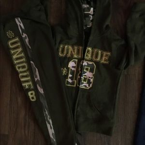 Girls sweatsuit dark green camouflage